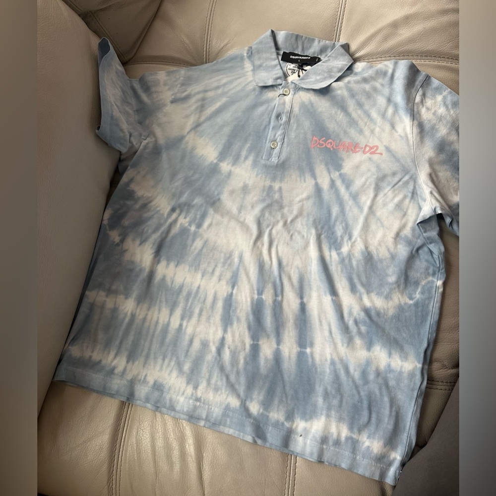 DSQUARED2 Mens Light Blue Tie-Dye Polo